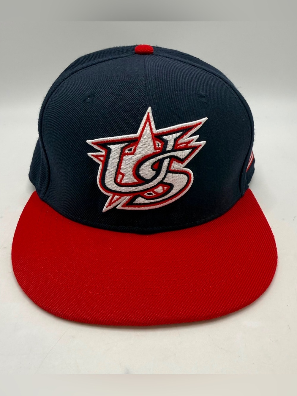 Baseballism Team USA Baseball Fitted Hat Size 7 1/4 Navy Red Flat Brim